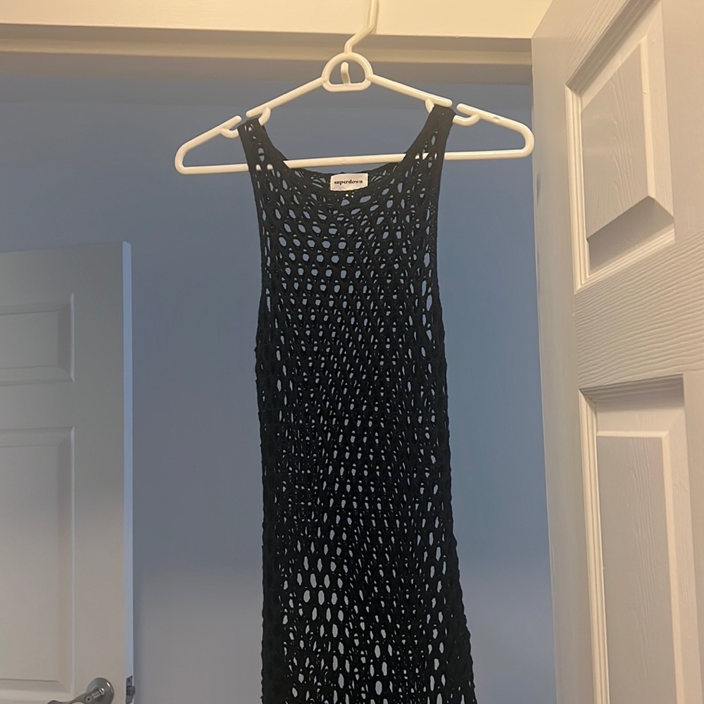 REVOLVE black crochet beach coverup with fringe